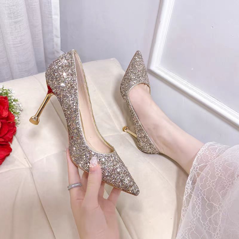 French crystal wedding shoes for women, new autumn 2024 bridal shoes, convertible high heels for wedding dress, bridesmaid sequin shoes
