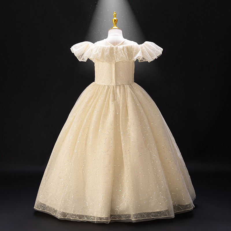 Girls' high-end flower girl dresses, wedding gowns, runway show, little girl host performance, long sequined dresses, foreign trade cross-border