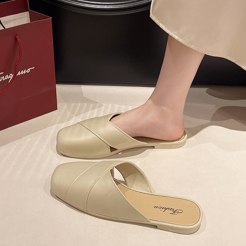 Lazy flatseasiest for match toe soft bottom slippers for women 2025new arrivalfashionfrenchoutwear square toe sandals for women
