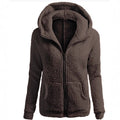women's fashion solid color hoodie - loose fit plush zip-up jacket top