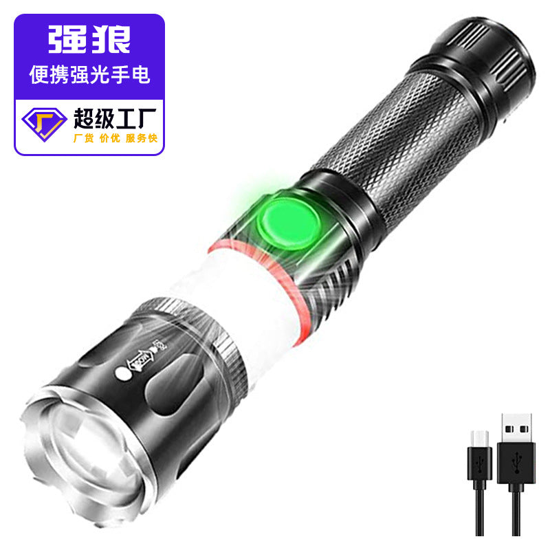 Cross-mirror LED mini zoom T6 strong light flashlight, outdoor lighting long-range zoom direct charging strong magnetic flashlight wholesale