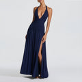 summer new arrivals: european & american cross-border women's fashion - elegant & sexy v-neck ruched slit bodycon dress