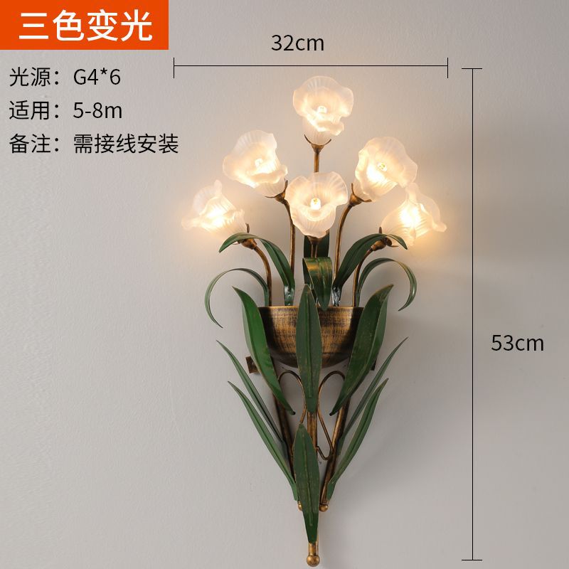 French retro wall sconce, american country style creative floral living room background wall, bedroom bedside wall lighting fixture