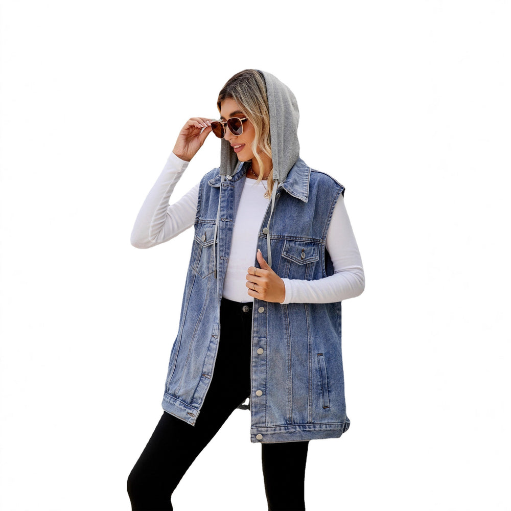 Ebay fashion cross-border  new arrivalretro denim vest outwear hooded detachable loosecasual women's trendy