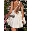Ins european and american style women's clothing  summer new v-neck hollow-out backless beach vacation loose sundress