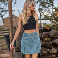 Fashion cross-border export women's summer new style  independent station washed workwear denim short skirt skirt