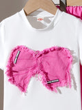 European and american autumn cross-border exclusive: girls' appliqué embroidered top and cargo pants two-piece set
