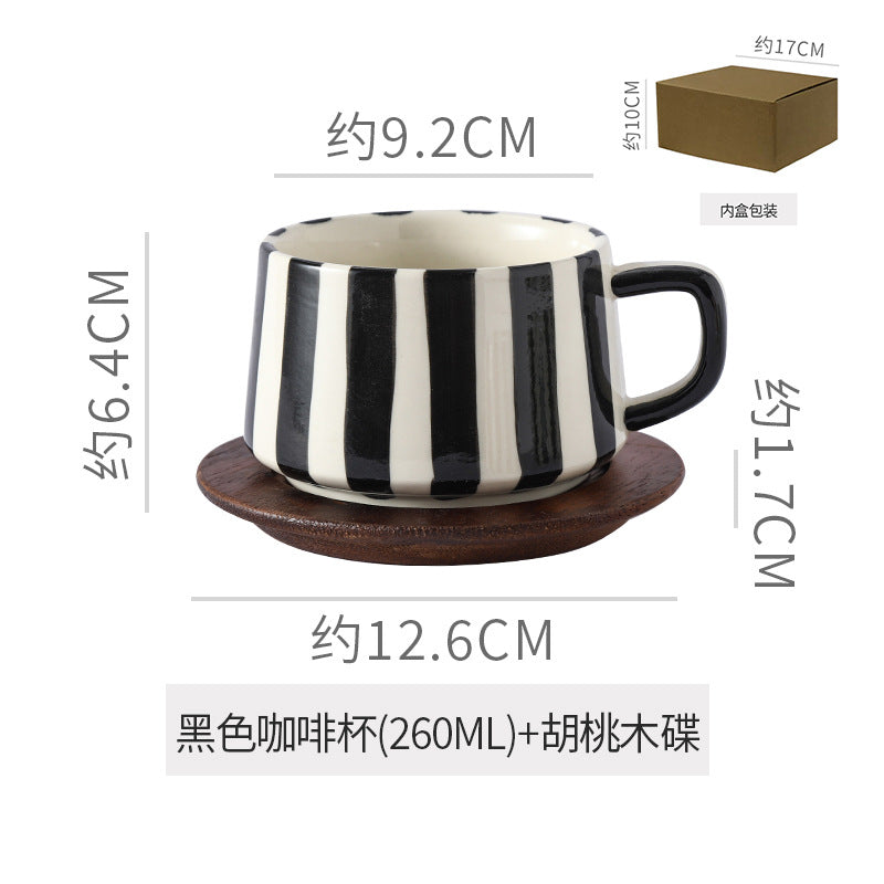 Instagram-worthy creative ceramic coffee mug set - premium striped design, perfect for office afternoon tea, exquisite latte art, and a thoughtful gift. includes mug and saucer