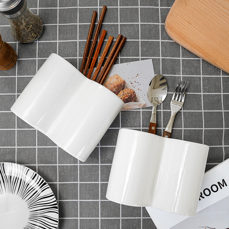 Minimalist pure white pen holder storage ceramic vase kitchen utensil organizer home decor ceramic vase ornament