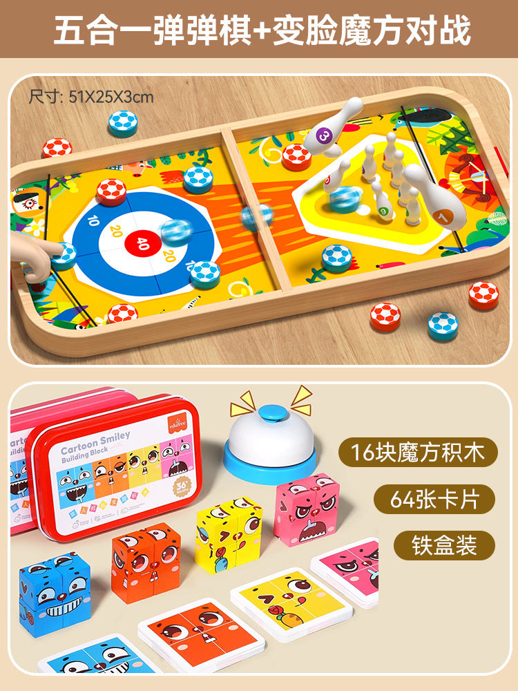 Wooden Bouncing Chess Double Table Game Bowling Parent-Child Interactive Birthday June 1st Gift Children's Educational Toys