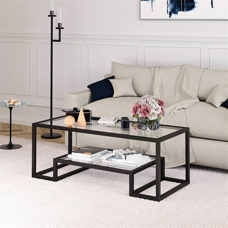 Tempered glass coffee table - modern minimalist design, easy assembly, open storage, creative transparent living room table