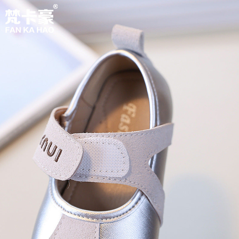 Vancahao girls' retro leather shoes,  autumn new korean style, soft sole casual shoes for children, student flats