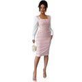 new european and american cross-border pink chanel-style square neck puff sleeve slim-fit french dress