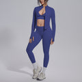 New seamless solid color high-stretch activewear set: includes a breathable, figure-hugging top, bottoms, and bra – perfect for running, fitness, and yoga