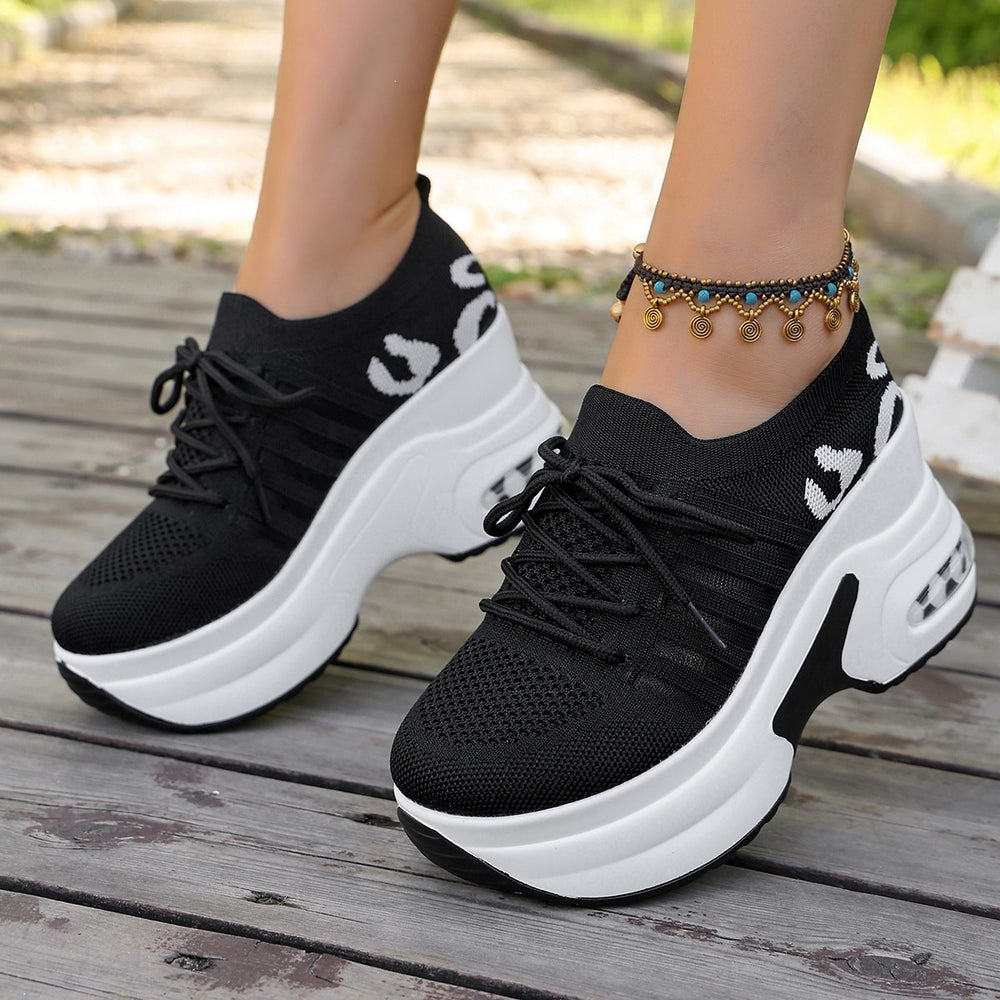 summer new arrival: plus-size women's casual comfortable flyknit sneakers with hidden wedge - wholesale sports style