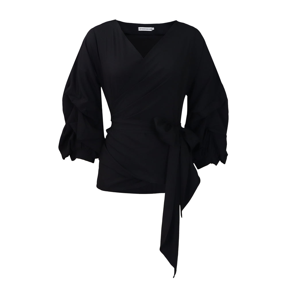 D486 new arrival: summer fashion solid color off-shoulder criss-cross tie-up puff sleeve sexy v-neck blouse - african style top