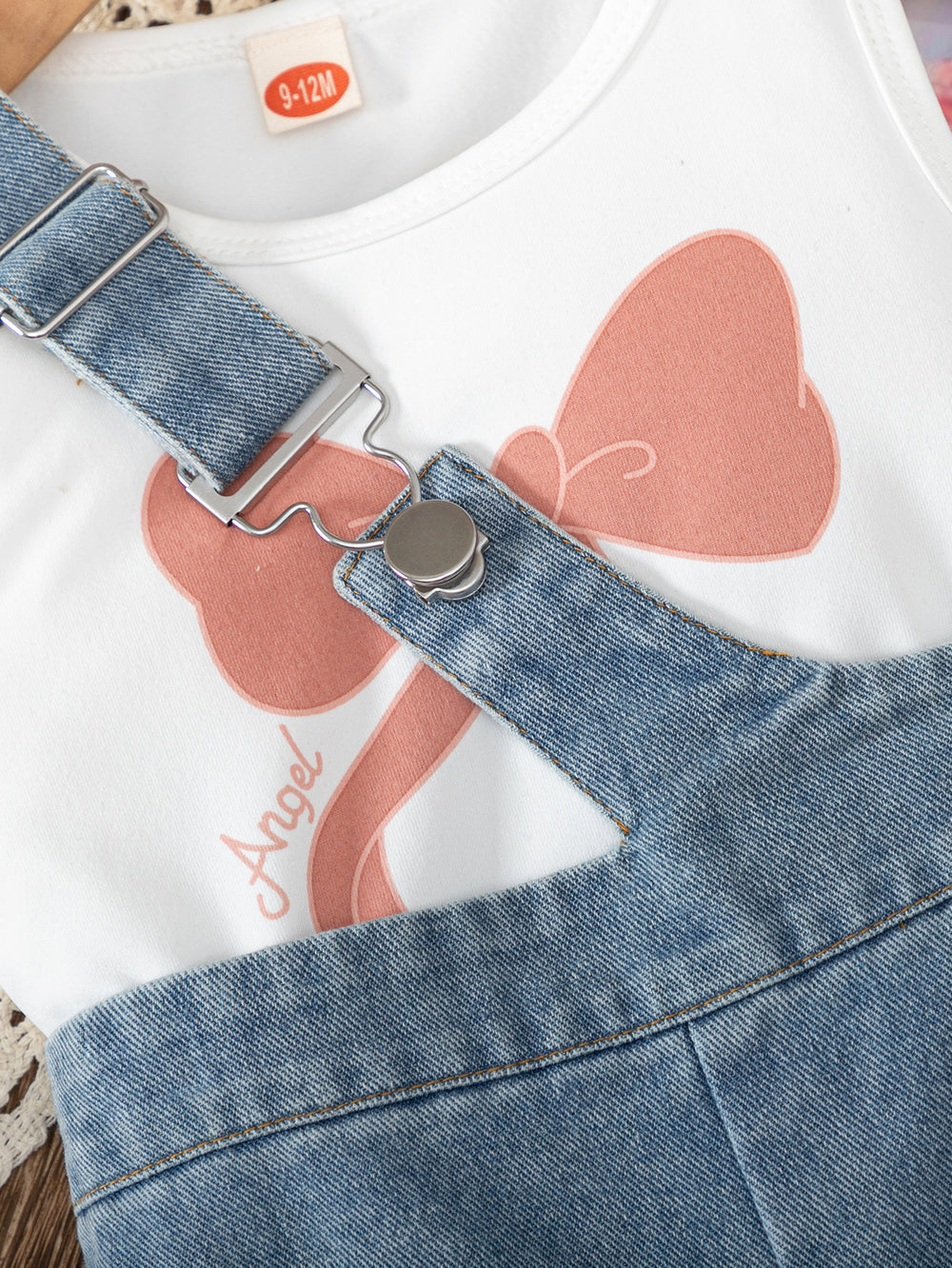 summer new sleeveless bow print top + cross-strap denim shorts set - exquisite denim two-piece