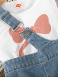 summer new sleeveless bow print top + cross-strap denim shorts set - exquisite denim two-piece