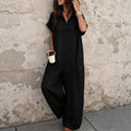 Independent station fashion cross-border  summercasualelegantwork clothingpure colorshirt button loose short-sleeved jumpsuit