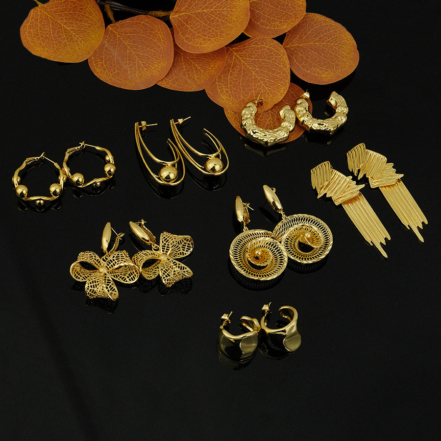 hot-selling golden classy exquisite exaggerated acrylic earrings c-shaped water drop threaded earrings heart earrings