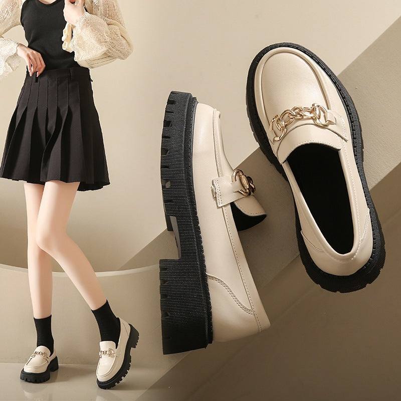 Plus size women's british style leather loafers -  spring/summer chunky sole slip-ons - minimalist fashion trend