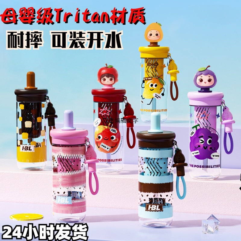 New tritan baby-grade high-temperature resistant plastic cup - student water bottle, portable and shatterproof fruit tea cup for summer school