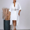 D3278export women's lapel pure colorfashionloosecasual button shirt skirt asymmetricalfashiondress