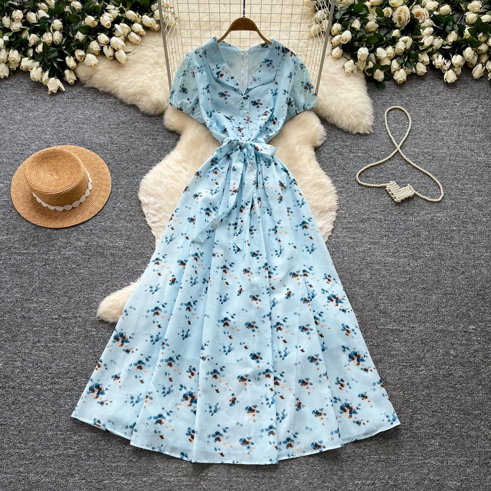 French floral v-neck ruched dress - women's summer short sleeve slim fit elegant vacation maxi dress