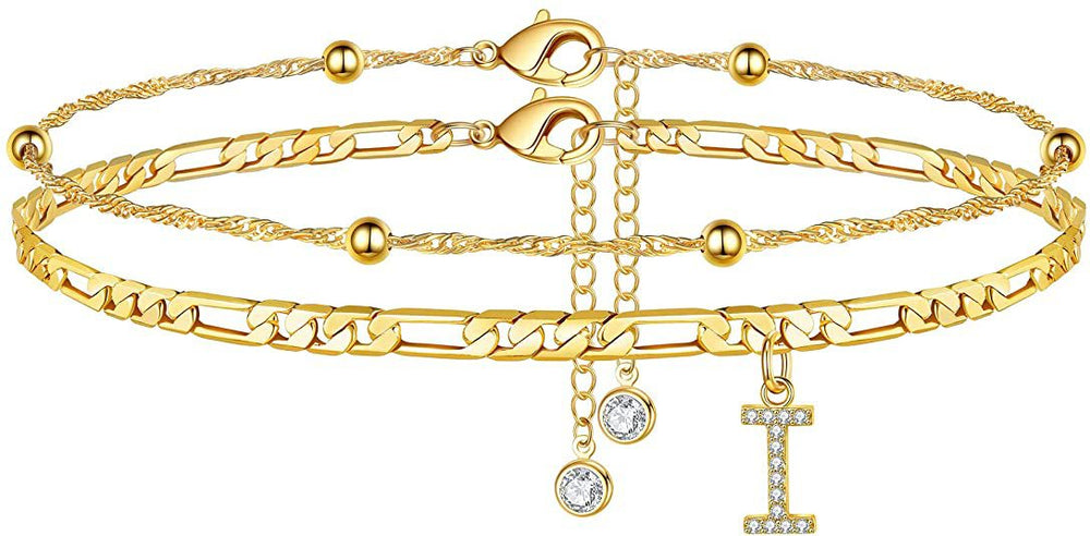 export hot-selling 26-letter anklet, zircon letter anklet, minimalist fashion seed bead cuban double-layer anklet