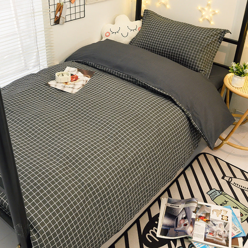 Student dormitory quilt cover three-piece bed sheet pure cotton single bed children's bed quilt cover simple four-season universal 3