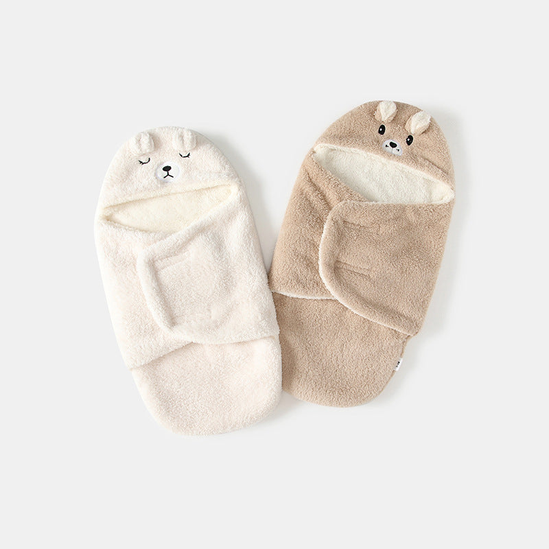 Newborn baby autumn/winter thickened warm swaddle blanket, anti-startle coral fleece swaddle sleep sack for young babies - new arrival