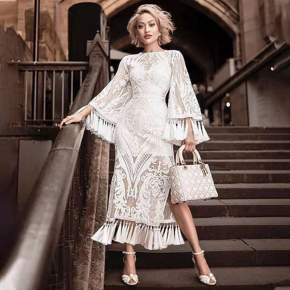 European and american style women's evening gown party dress - amazon wish lace embroidery tassel two-piece summer outfit