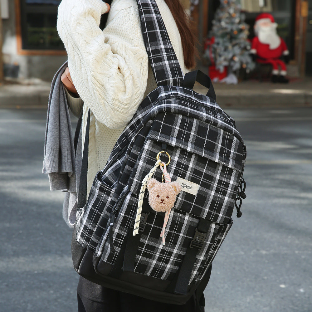 Vintage mori girl style plaid backpack - high school girl's chic rucksack - korean style large capacity fashionable versatile backpack