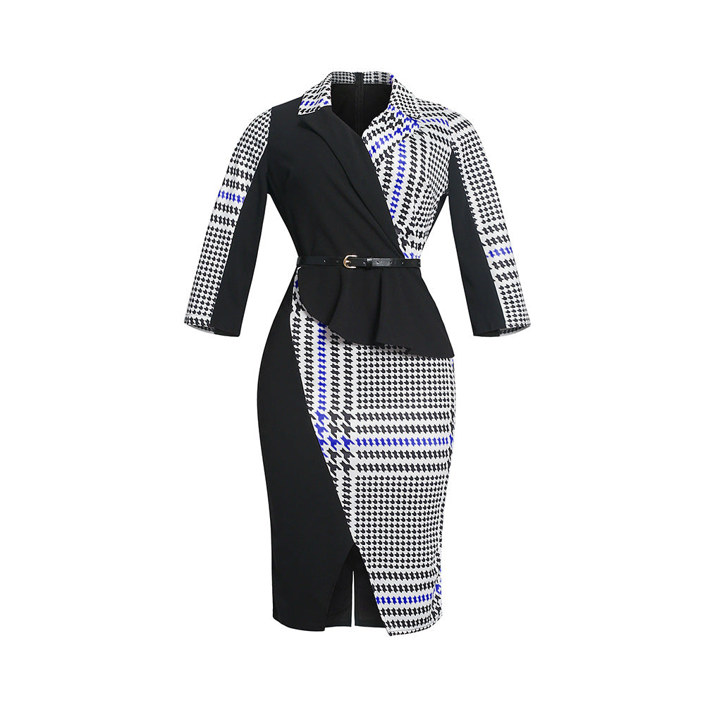 african plus size women's clothing:  &  - elegant v-neck color block houndstooth bodycon dress