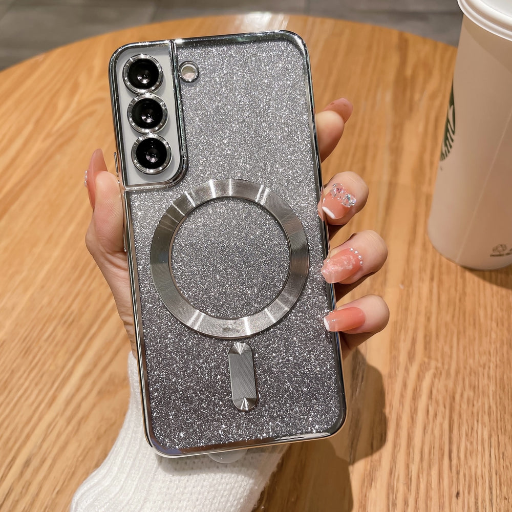Gradient glitter electroplated magnetic case for samsung s25 edge, s24 ultra lens film, cd pattern protective soft case