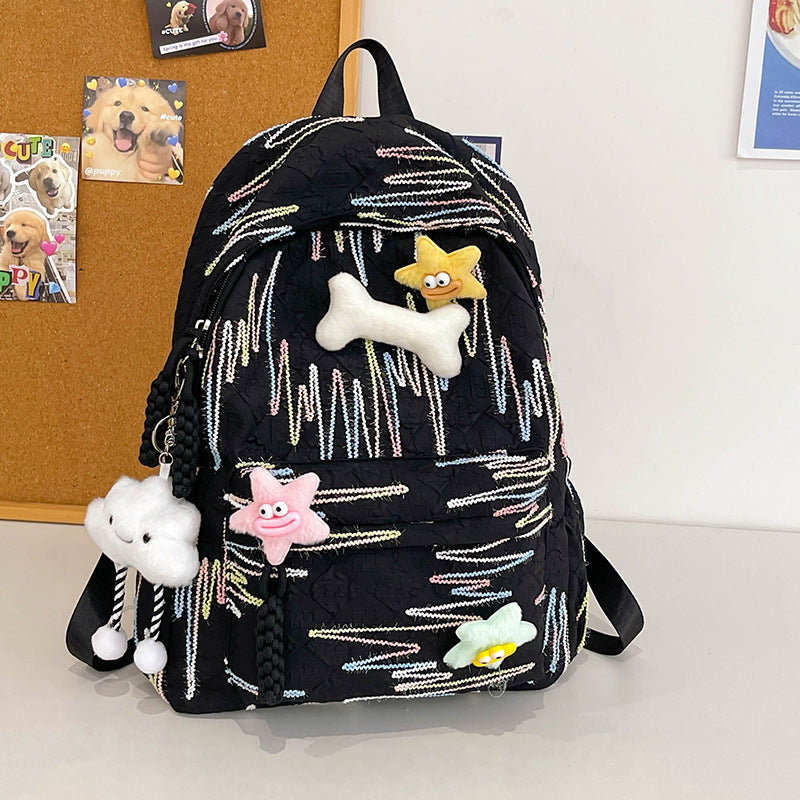 School bag backpack Korean version of girls' high-value school bag color striped casual backpack cute girl travel bag