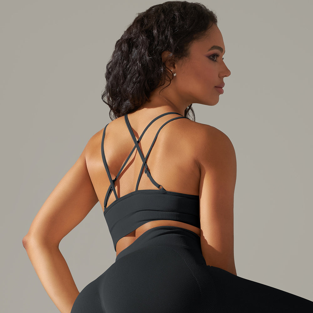 New arrival cross-border fashionpure color beautiful back high elastic yoga clothes four-piece set running sports bra fitness yoga pants for women