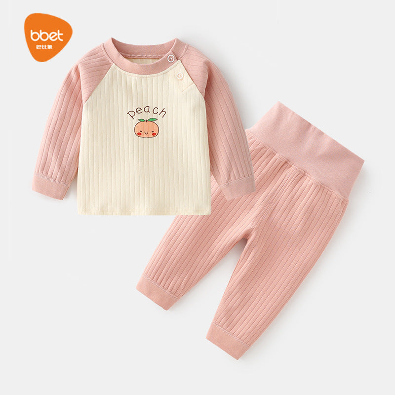 Babylon baby cotton printed snap-shoulder two-piece set: kids' autumn/winter jacquard thermal underwear with high-waisted pants