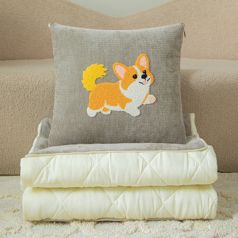Cartoon chenille throw pillow blanket - dual-use office nap pillow, car travel foldable dopamine pillow blanket