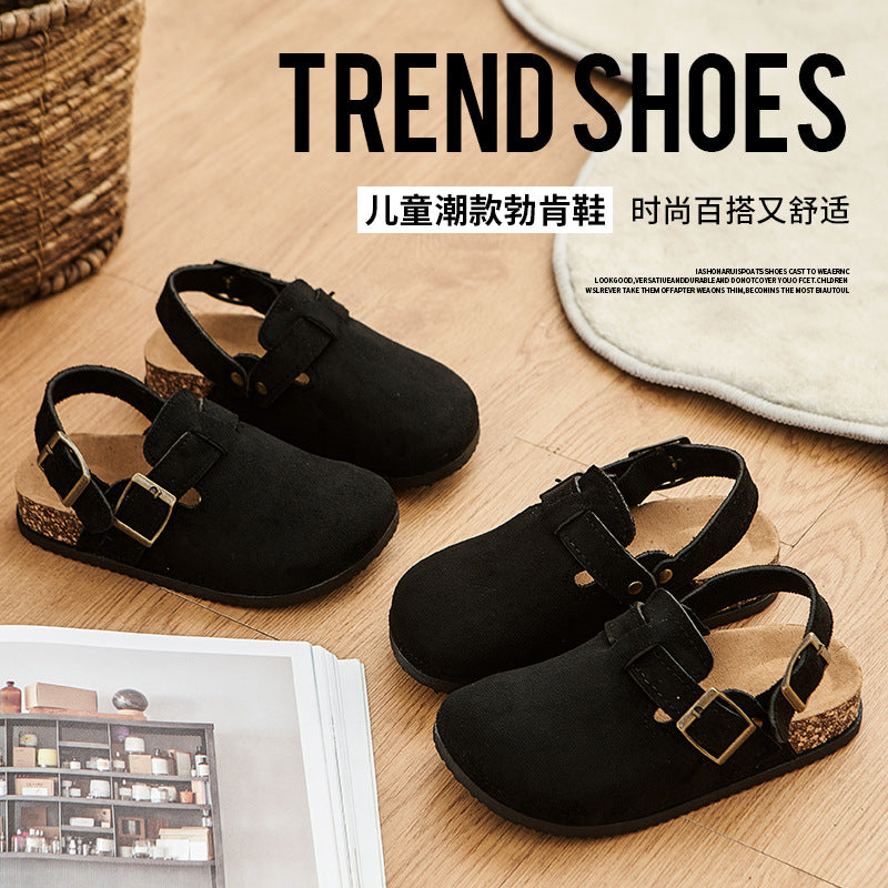 new children's birkenstock-style sandals with heel strap, european and american style, lightweight, non-slip, matching family slippers, export sizes 28-37
