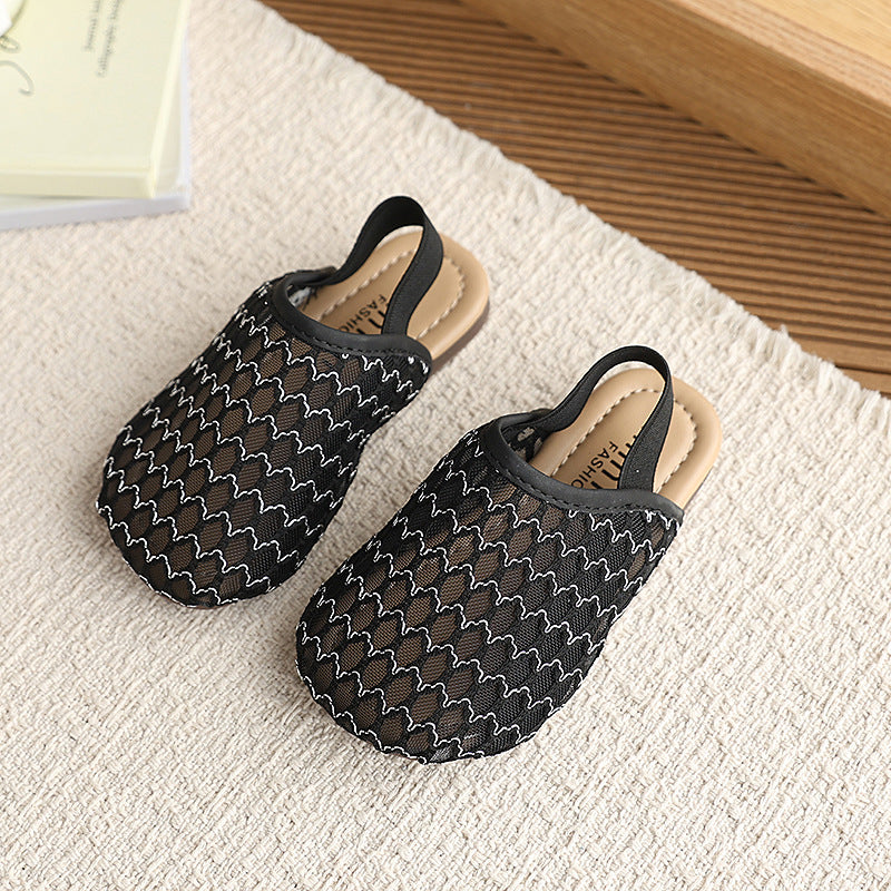 Minimalist new woven hollow-out closed-toe mules women's summer flat square-toe fashion slippers lazy shoes