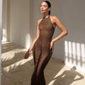 fashionsummernew arrivalknittinghalter sleeveless long dresspure colortightsexybacklessdress women