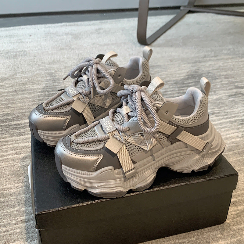 Mesh dad shoes women's thick soleplatform shoes 2025 spring new arrivaleasiest for matchbest sellingpetitesheight increasingcasual women's shoes