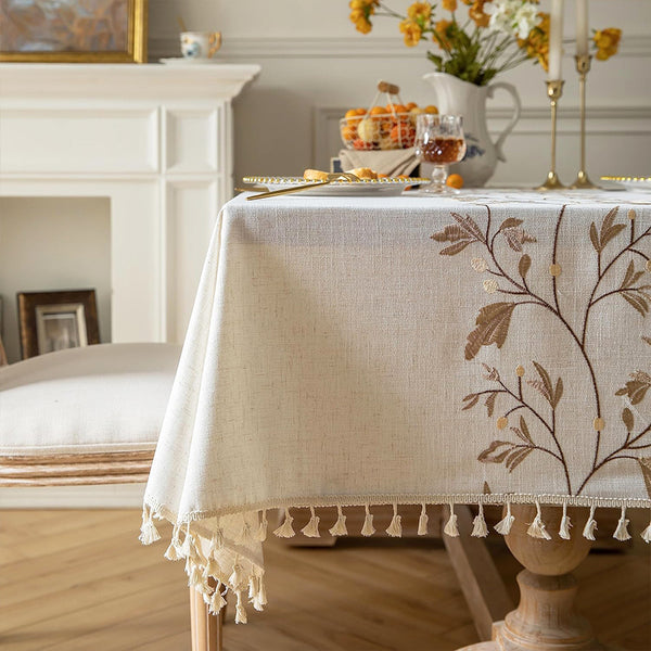 ins wind embroidered tassel square tablecloth, Nordic cotton and linen fabric round dining table tablecloth literary small fresh coffee table cloth