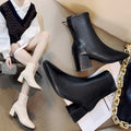 Martin boots for women 2024 new women's boots winter fashion square toe back zipper leather boots women's thick heel mid heel boots for women