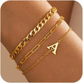New arrival: cross-border fashion versatile 26-letter bracelet set - 14k gold plated, lightweight luxury, stackable bracelet jewelry for women