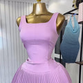 European and american cross-border women's fashion:  summer new collection - square neck sleeveless top & high-waisted pleated skirt casual set