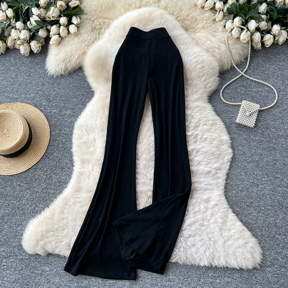 Fashion ins wear women's autumn wear pure lust hot girl elastic waist silm hip-covering slightly flared pants sports yoga pants