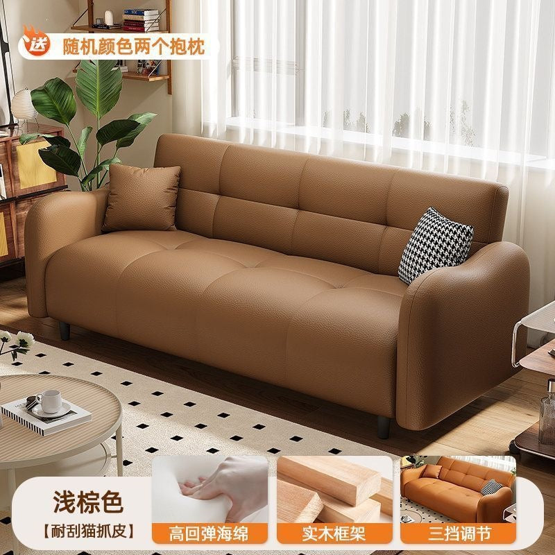 Cat scratch leather sofa bed modern casual small apartment living room straight row sofa three-stop backrest multi-functional foldable sofa