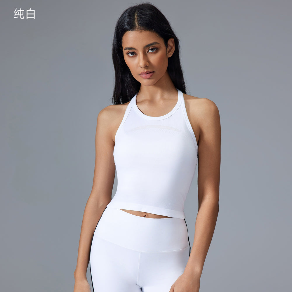 Short sleeveless yoga tops women's seamless all-in-one woven i-back moisture absorbent breathable fitness sports vest d25114